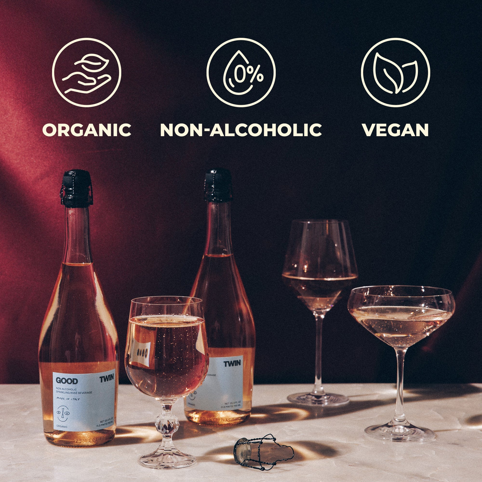 Sparkling Rosé — organic, non-alcoholic, vegan